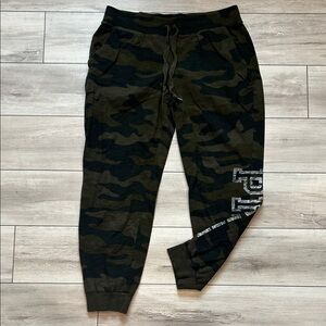 Victoria's Secret PINK green camo logo drawstring pants size large